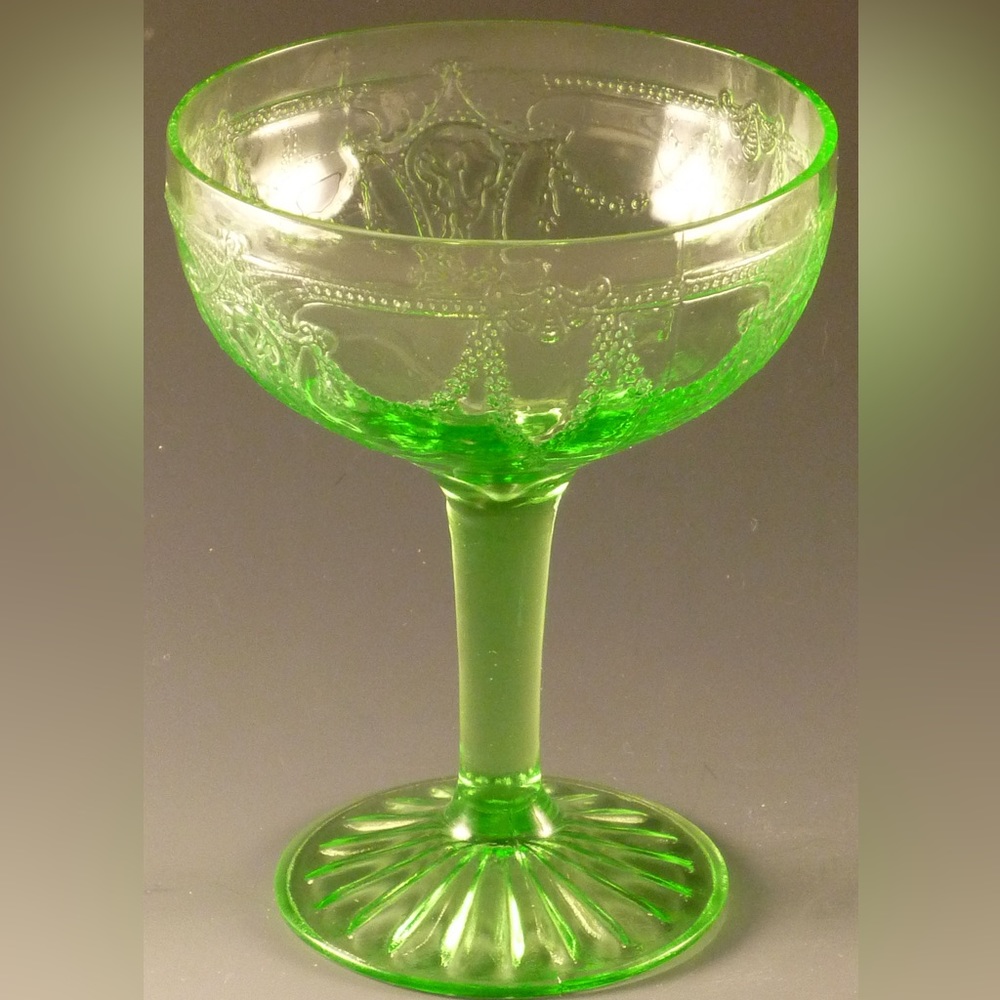 Green Cameo Ballerina Depression Glass Tall Sherbet Set of 2